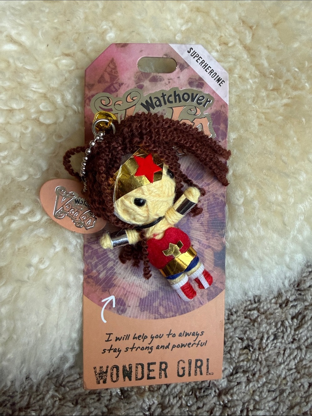 NWT Watchover Voodoo Doll - Wonder Girl Crochet Keychain Charm Red, Gold, Brown